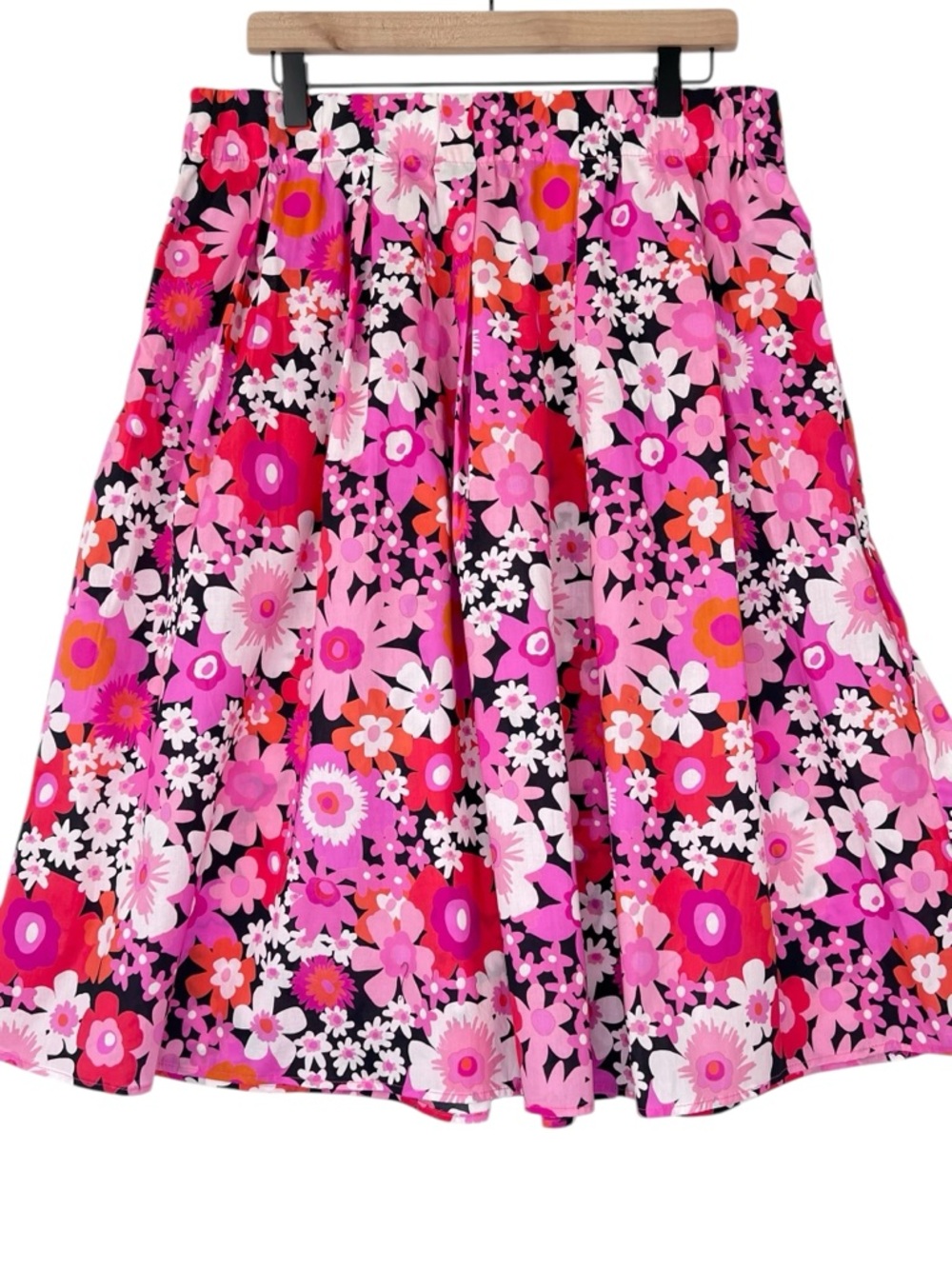 NWT Lesley Evers Dixie Skirt Flower Power Pink Sz XL Pleated Cotton Colorful